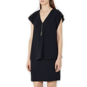REISS Tarquin Double Layer Navy Blue Womens Business Dress With Necklace Size XS